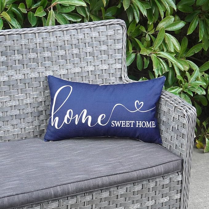 ONWAY Home Sweet Farmhouse Waterproof Throw Pillow Cover 12 x 20 Inch Indoor Outdoor Decorative Cushion Case for Home Sofa Couch Porch Decorations Navy Blue