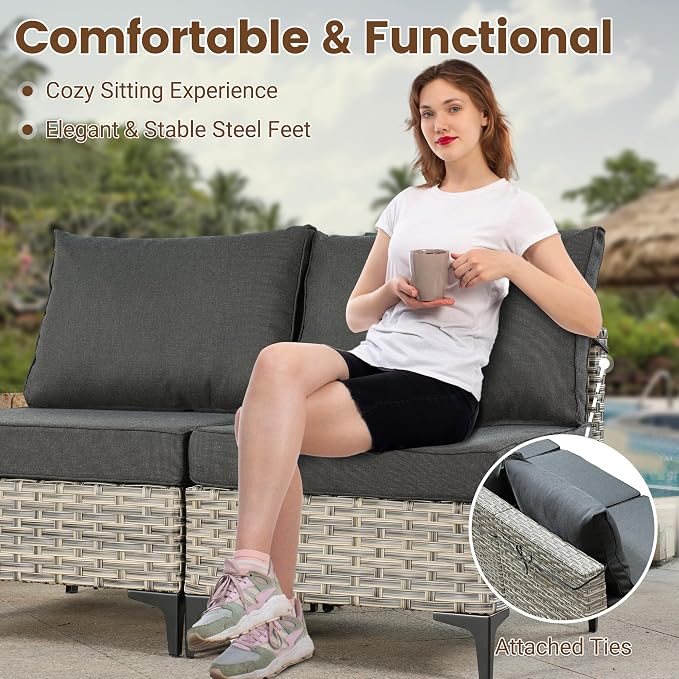 8 Pieces Wicker Patio Furniture Set,Outdoor Sectional Sofa with Swivel Chairs Coffee Table,Outside Deep Seat Rattan Couch Conversation Set,Black