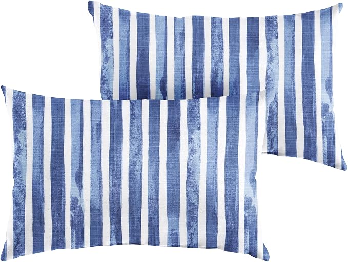 Sorra Home Nelson Commodore Blue Outdoor/Indoor Knife Edge Pillow Set of Two 26 x 16 x 6