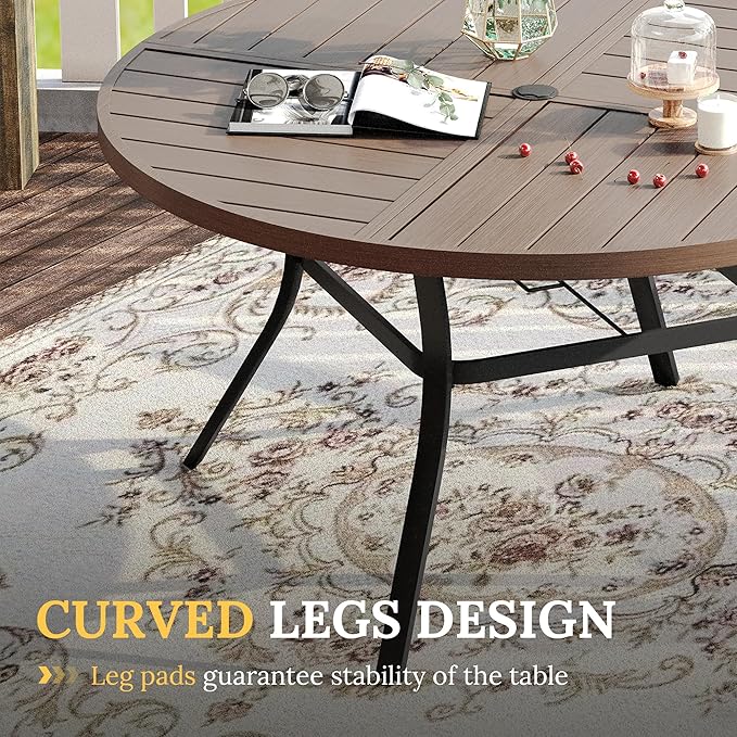 VICLLAX Patio Dining Set for 6, 6 Seats Outdoor Furniture Includes 50.1" Round Patio Table and Swivel Padded Chairs, Grey Wood Grain Tabletop and Sandshell Fabric