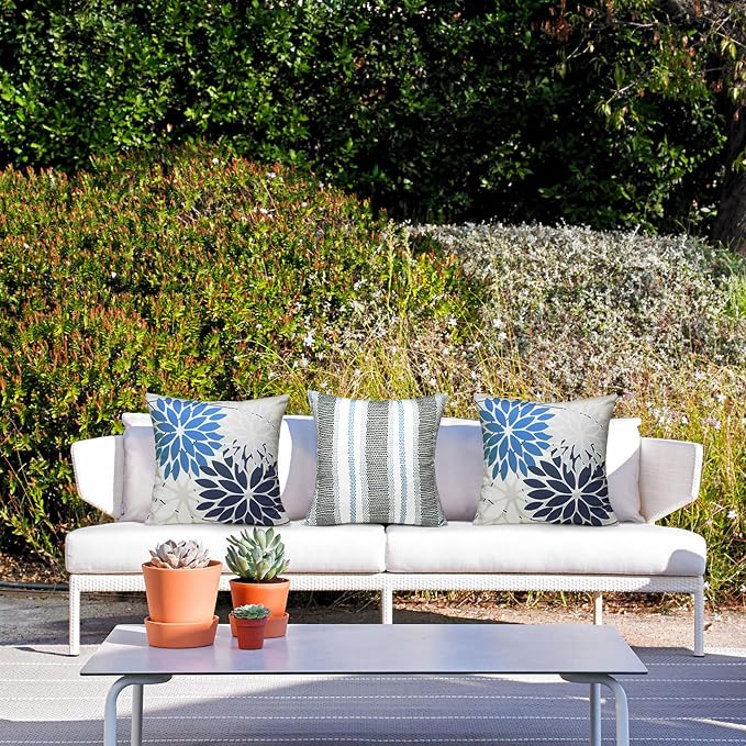 DFXSZ Pack of 2 Outdoor Waterproof Throw Pillow Covers 16x16 Blue White | Polyester Colorful Spring Summer Floral Decorative Cushion Cases(NO INSERT),For Couch Patio Funiture Garden Home Decor