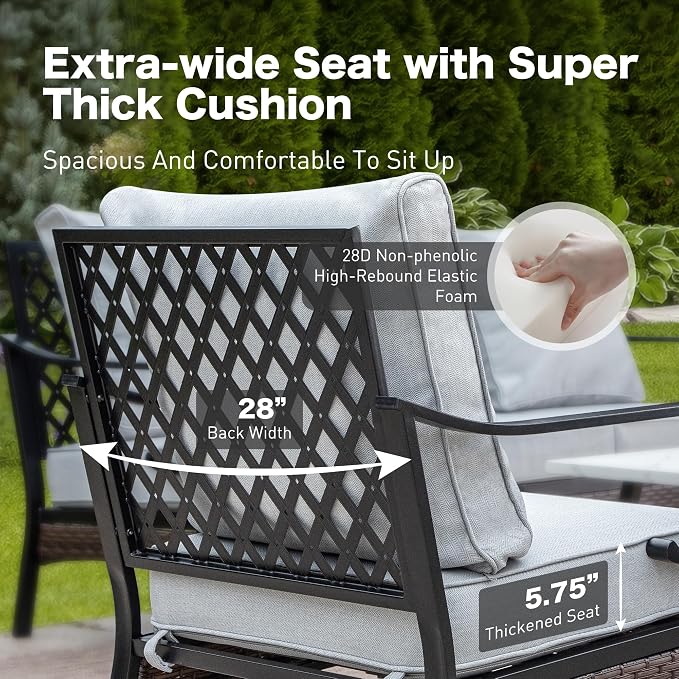 Sunshine Valley 5 Piece Metal Outdoor Patio Furniture Set, 3-Seater Sofa, 2-Seater Sofa, 2 Rocking Chairs With 5.75" Cushion & Coffee Table In Black And Light Gray