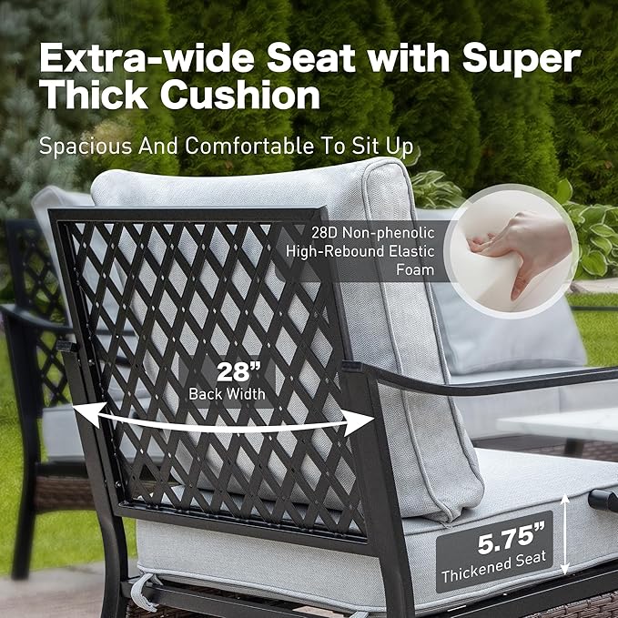 SUNSHINE VALLEY 5 Piece Metal Outdoor Patio Furniture Set, Patio Conversation Sets 1 3-Seater Sofa, 2-Seater Sofa, 2 Fixed Sofa with 5.75" Cushion & Coffee Table Black Backyard Furniture, Light Gray