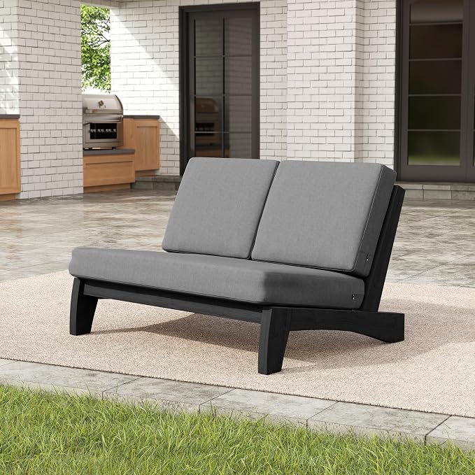 Pia Ricoo 1-Piece Patio Furniture Set, Outdoor Loveseat with 4.5-Inch Thick Cushions, All-Weather Outdoor Sofa for Backyard, Deck, Lawn - Gray/Dark (Split Back)