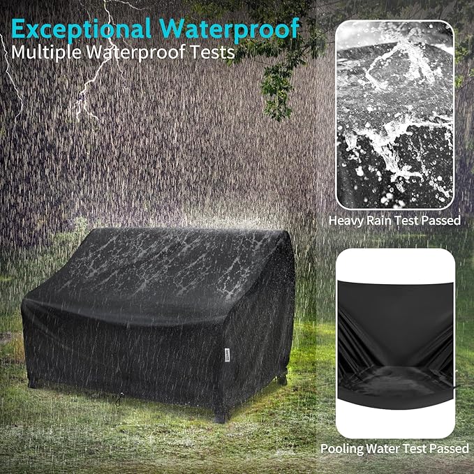Waterproof Outdoor Loveseat Cover 52×32×34 Inch - 420D Oxford Fabric, All-Weather Patio Sofa Protector with Way Air Vents & Windproof Straps, Sunproof Black