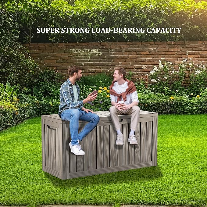 Outdoor Storage Box, 90 Gallon Waterproof Deck Box [Upgraded 3.0], Robust Weatherproof Organizer for Deep-Seat Cushions, Sports Equipment, Lockable Garden Tool Bench Seat, Side Yard, Grey