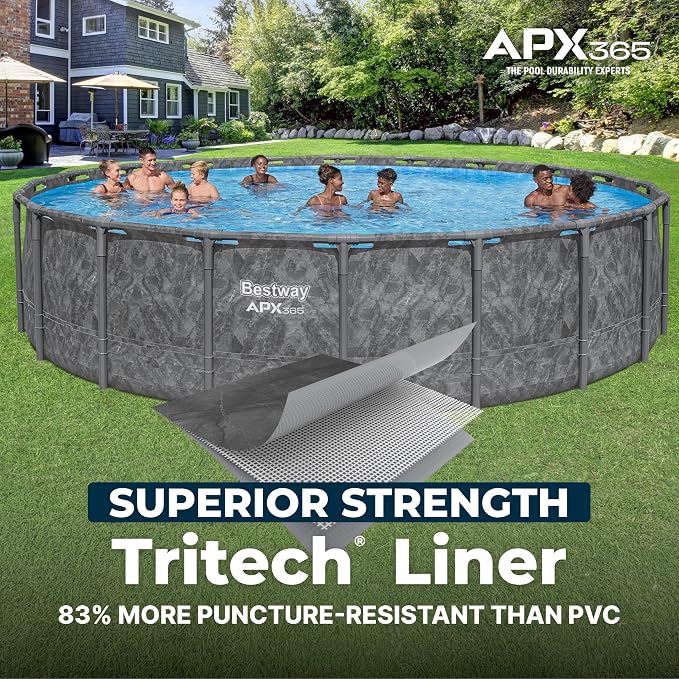 Bestway APX 365 20' x 52" Above Ground Pool, Round Metal Frame Outdoor Swimming Pool Set with Sand Filter Pump, Ladder, and Cover, Dark Marble