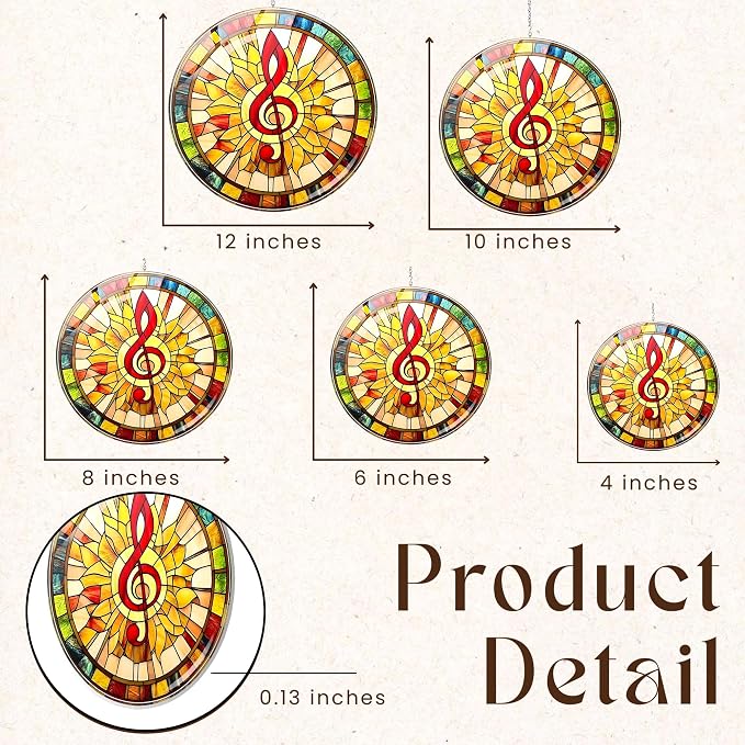 Music Treble Clef Acrylic Suncatcher Boho Piano Suncatchers for Window Hanging Ornament Stained Glass Effect Art Garden Decor for Music Lover, Gifts for Mother's Day, Mom, Grandma, Wife, Women, Nana