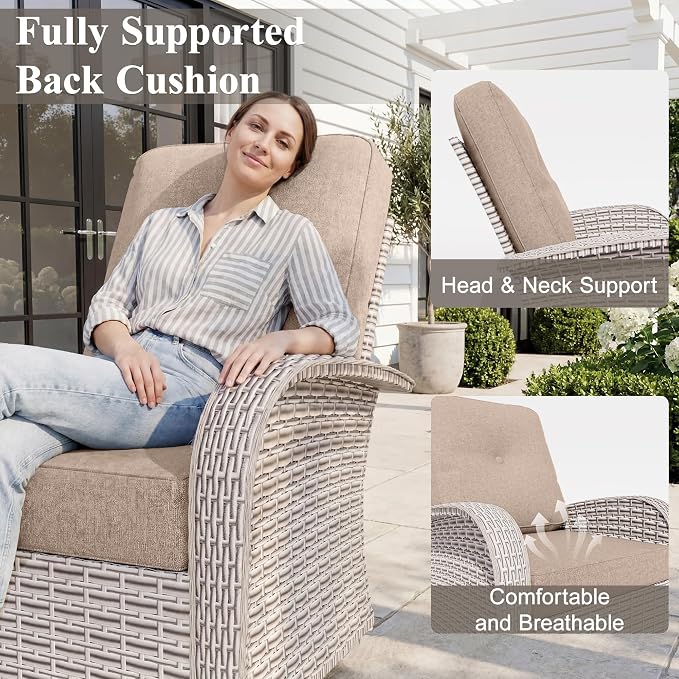 5-Piece Patio Furniture Set, Outdoor Swivel Rocking Chairs Set with Ottomans,All Weather Conversation Set for Porch Poolside Balcony,Beige