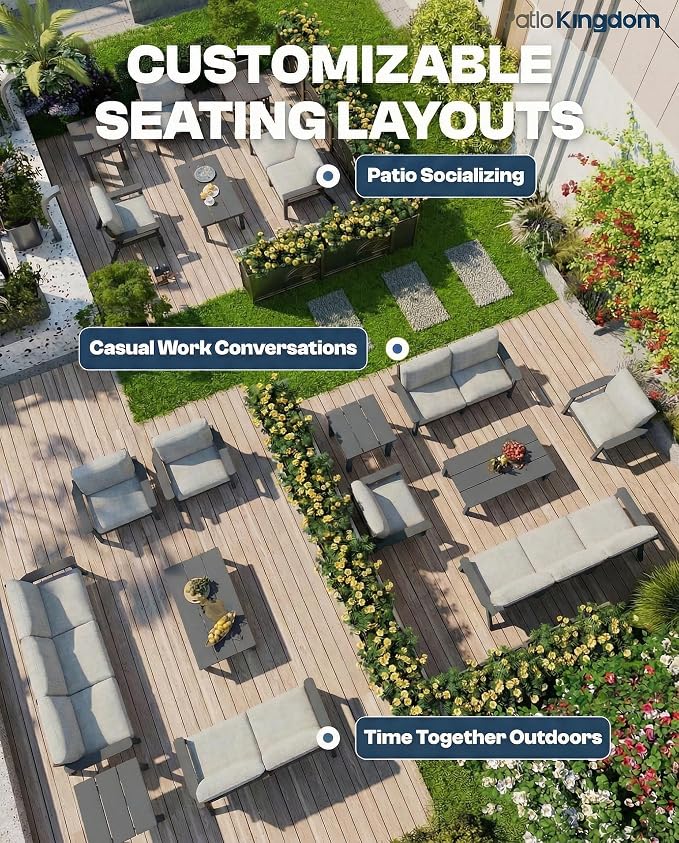 Patio Furniture Set 8 Seats, 4-Seater and 2-Seater Outdoor Sofas with Gray Washable Thick Cushions, Patio Conversation Sets for Lawn, Garden, Porch, Balcony, Deck (Grey Frame)
