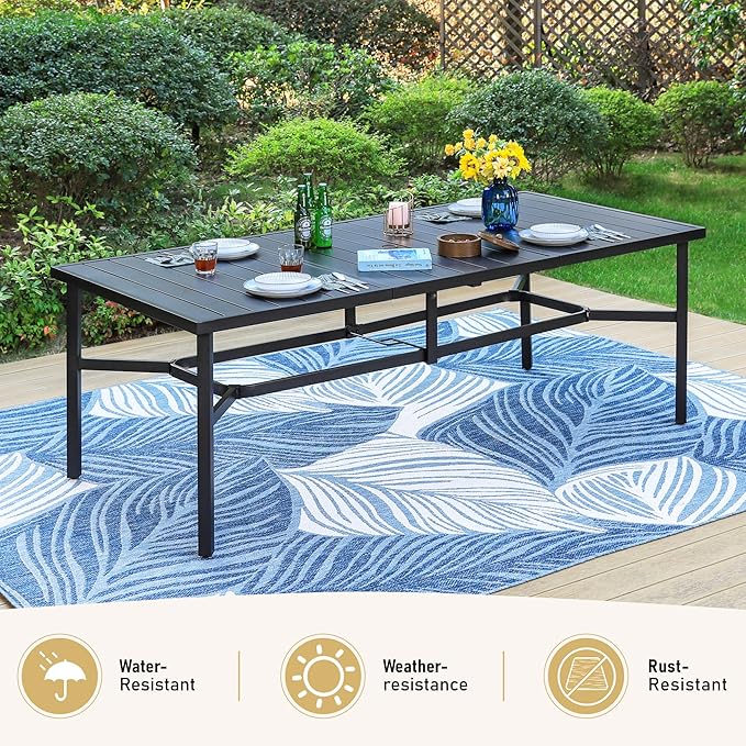 SUNSHINE VALLEY Patio Dining Set 9 PCS, 8 Stable Outdoor Dining Chairs with Rectangular Dining Table, Patio Table and Chairs Set for Lawn,Garden,Deck and Backyard