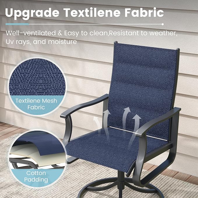 7 Pieces Patio Dining Set, Padded Patio Outdoor Furniture Set of 6 Patio Swivel Dining Chairs and Patio Spliced Rectangular Tabletop with Umbrella Hole, for Deck, Backyard, Poolside & Garden