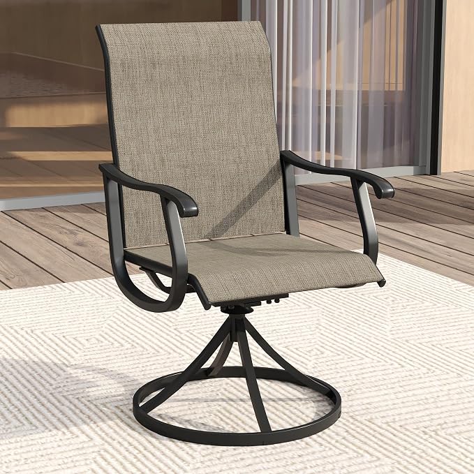VICLLAX Patio Dining Set for 4, 5 Pieces All Weather Outdoor Dining Set - 40.6" Round Outdoor Table and 4 Patio Swivel Chairs for Lawn Garden, Black Tabletop and Mixed Brown Fabric