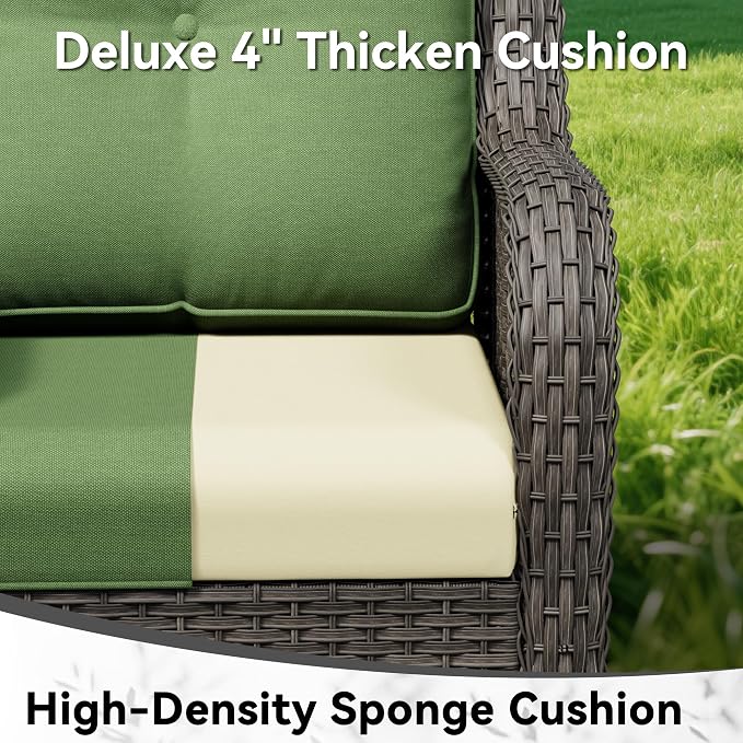 6 Piece Outdoor Wicker Patio Furniture Set, Outdoor Swivel Rocker Patio Chairs Set with Thickened Olefin Cushions, High Back and Deep Seating, Hand-Woven PE Rattan for Porch, Deck