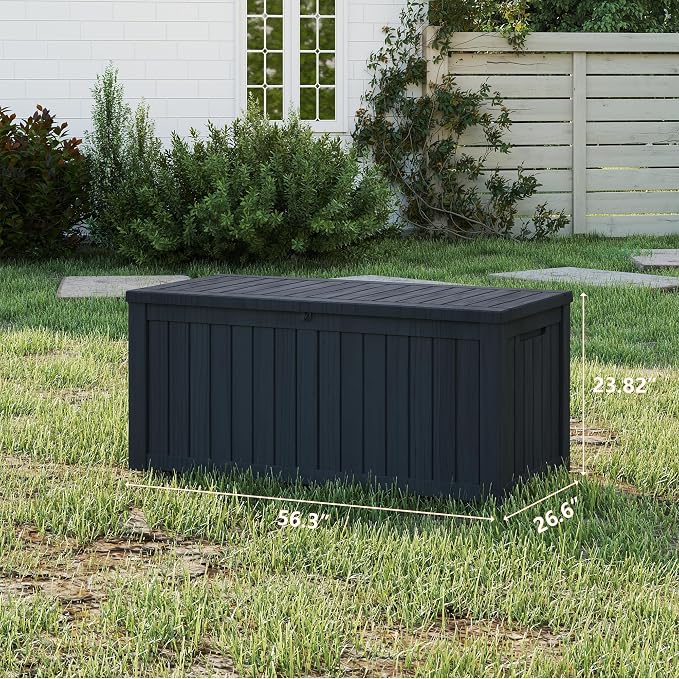 150 Gallon Deck Boxes Outdoor Waterproof, Outdoor Storage Box with Lockable Lid & UV-Resistant for Patio Furniture, Outdoor Cushions, Garden Tools and Pool Supplies, Black