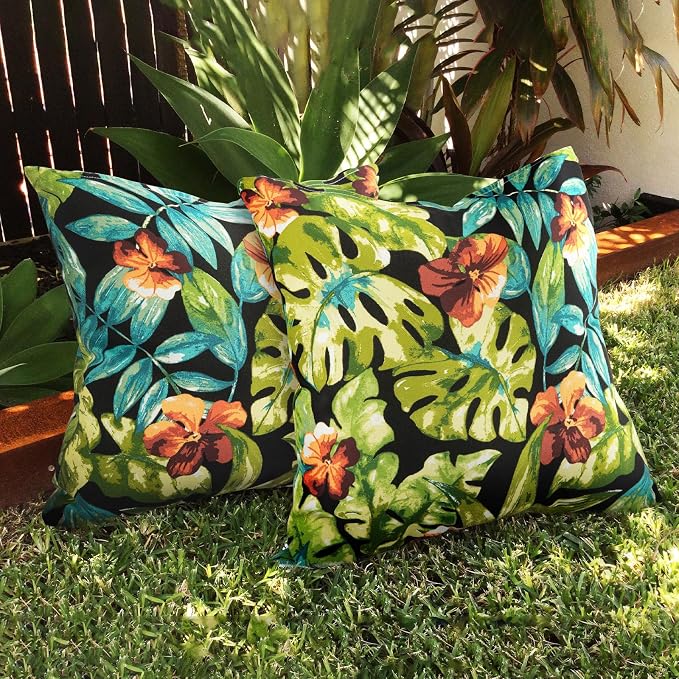Throw Pillow Covers Set of 2,Outdoor Indoor Waterproof Decorative Patio Throw Pillowcase Shell 18x18 Inch, Square Cushion Case for Couch Sofa Garden Farmhouse Decoration-Tropical Green Leaves
