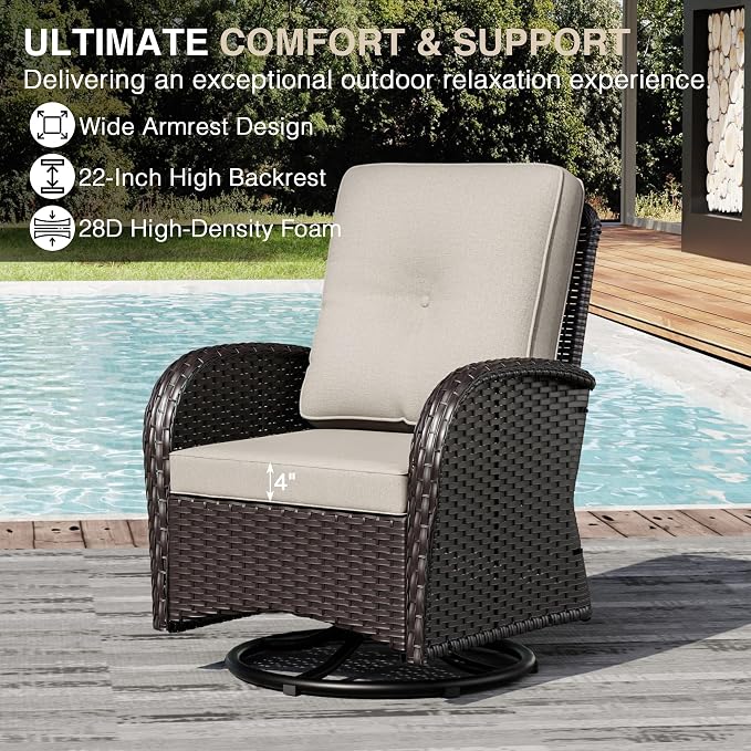 Joyside Wicker Patio Furniture Set, 8 Piece Outdoor Furniture Set with Thickened Cushions, High Back, Deep Seating, Wide Armrest, Outdoor Swivel Rocker Chairs for Porch, Deck