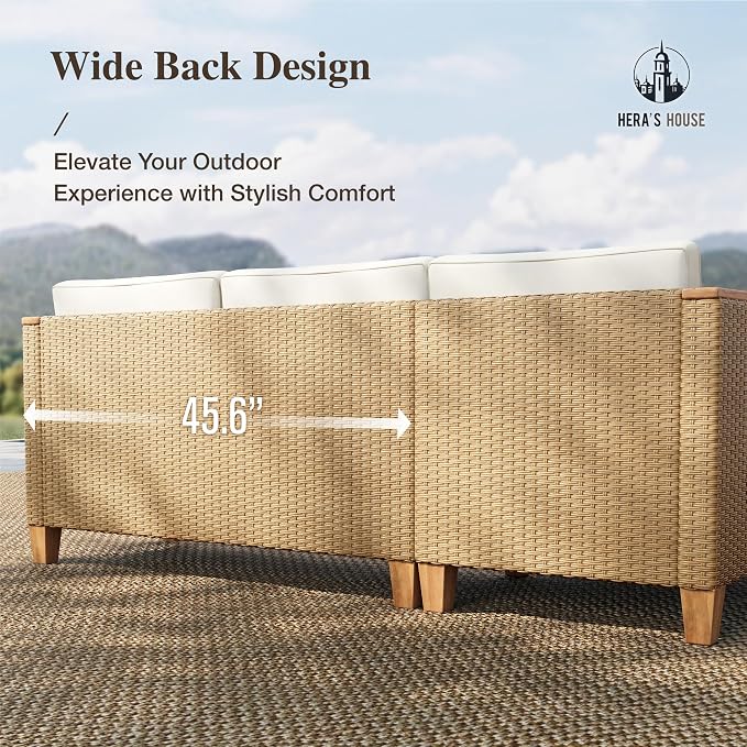 HERA'S HOUSE Small Patio Furniture Set with Fire Pit Table, 5 Pieces 4 Seats Wicker Outdoor Sectional Sets,Yellow Rattan Conversation Set with Sofa and Table for Backyard, l Shape Balcony Couch