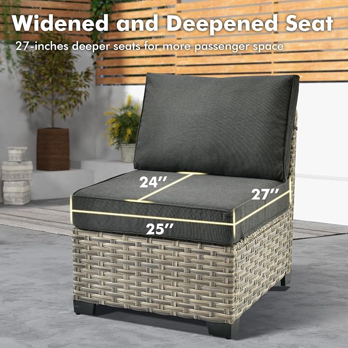 Weaxty 9 Pieces Patio Furniture Set, Outdoor Sectional Furniture Sofa Set w/Swivel Rocking Chairs Coffee Table, PE Wicker Modular Couch Conversation Set for Backyard Garden,Black