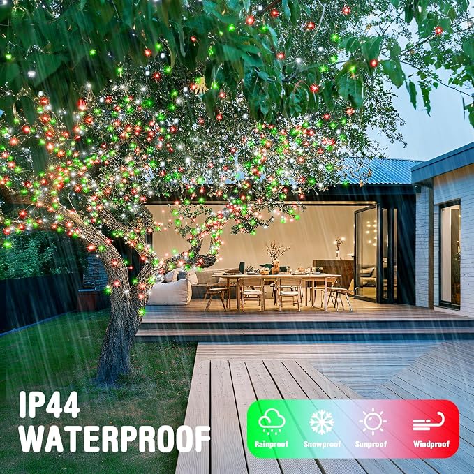JMEXSUSS Connectable Red White and Green Christmas Lights | 8 Modes 100 LED Twinkle String Lights Indoor, Clear Wire Plug-in Xmas Lights Outdoor Waterproof