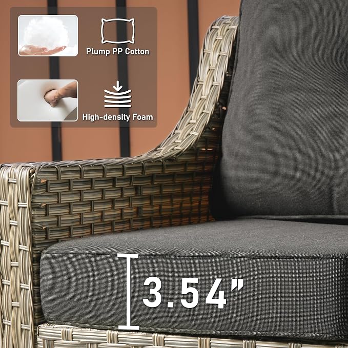 HOOOWOOO Patio Couch,Outdoor Wicker 3 Seater Sofa,All Weather Resistant High Back Rattan Deck Matching Furniture(Black)