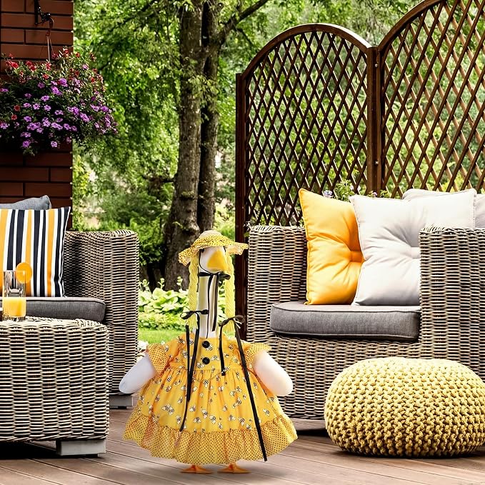 Spring Summer Yellow Bee Porch Goose Outfit for 23'' Goose Clothes Yellow Skirt with Hat for Spring Summer Outdoor Garden Yard Patio Lawn Decor(Bee)