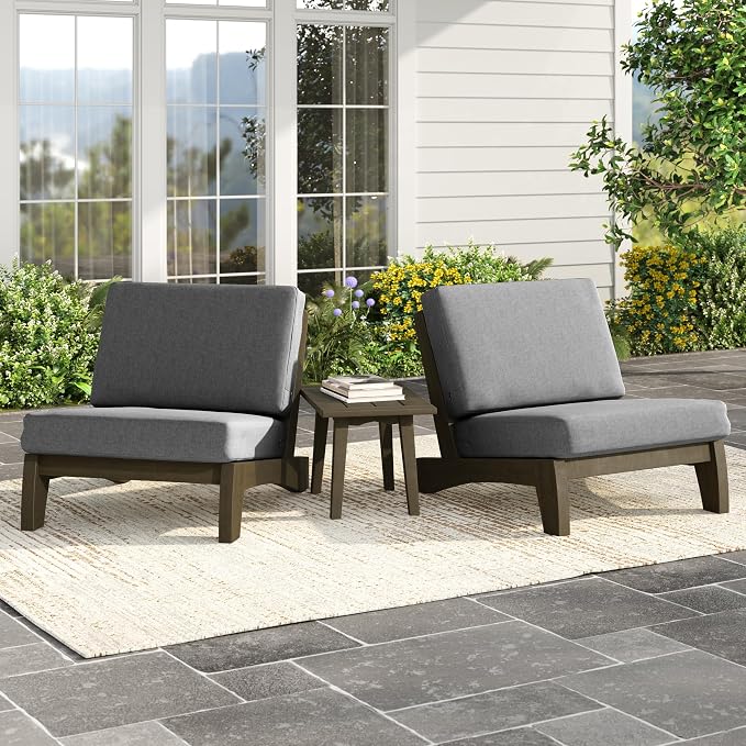 Pia Ricoo 3 Piece Patio Bistro Set with Patio Chairs and Table, Heavy Duty Wood Patio Furniture Set, All-Weather Outdoor Chairs for Balcony, Deck, Poolside, Porch - Gray