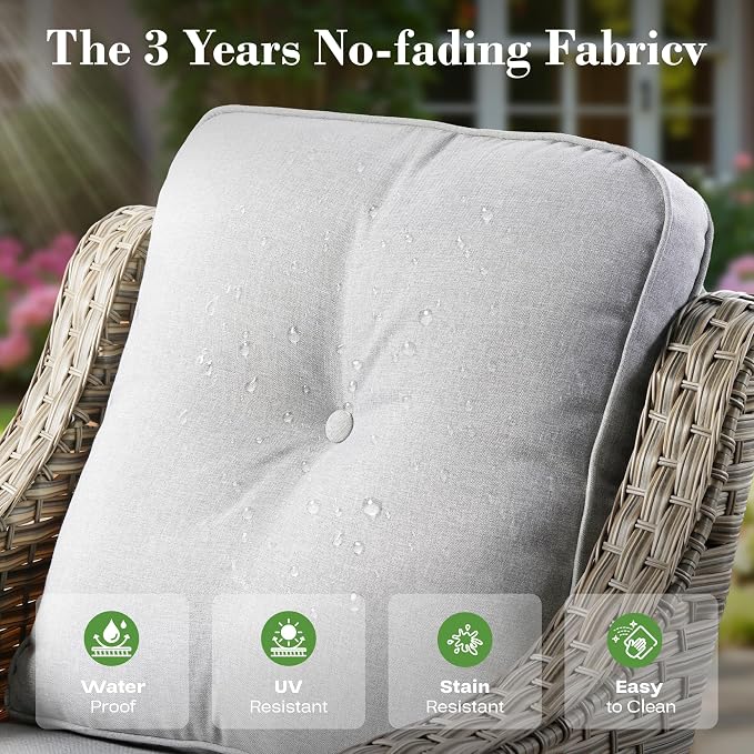 ovios 6 Piece Outdoor Patio Furniture with 3 Seat Sofa,Rattan Wicker Coversation Set with High Back,Sectional Single Sofa with Ottoman for Outside Porch Balcony Backyard Pool, Light Grey