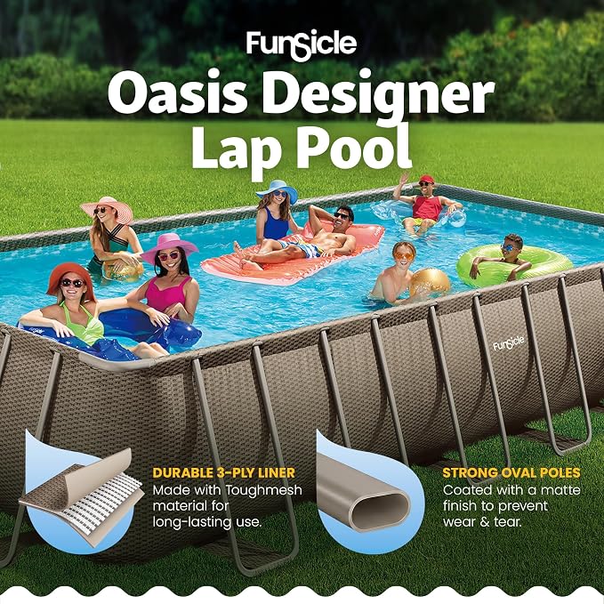 Funsicle Oasis Designer Lap 24' x 12'x 52" Rectangular Above Ground Swimming Pool, with FiltraBoost 1200 GPH Filter Pump, Ladder, Maintenance Kit, Cover & Ground Cloth, Triple Basketweave