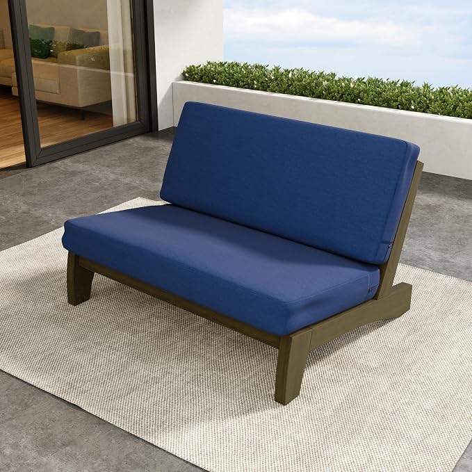 Outdoor Furniture Patio Couch, Weather Resistant Patio Loveseat Sofa Couch with Removable Cushion, Teak Wood Frame for Porch & Backyard Seating - Navy