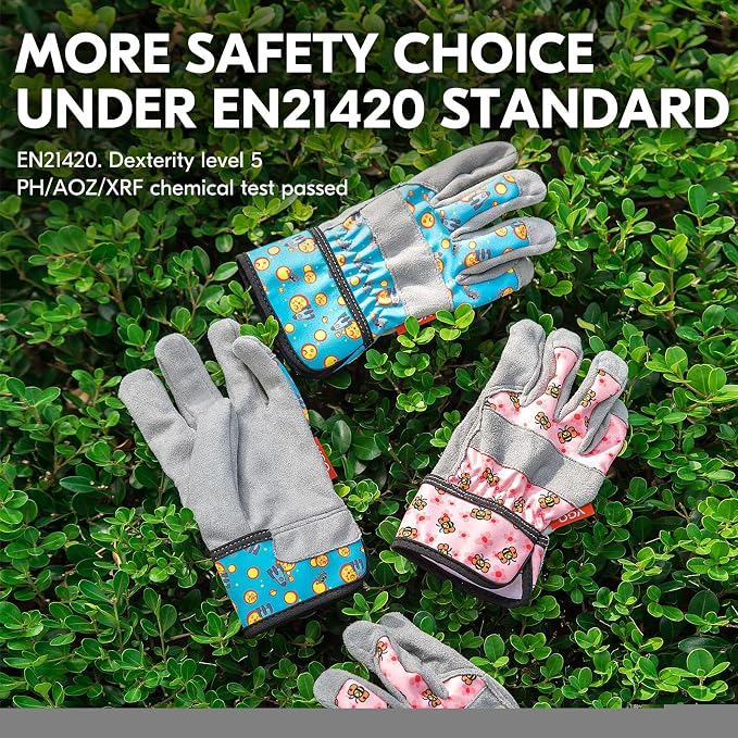 Vgo... 1-Pair Age 7-8Kids Gardening Gloves,Children Yard Work Gloves,Soft Safety Outdoor Playing Gloves(Size XL, Blue Plane, KID-MF3561)
