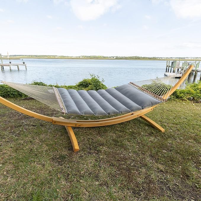 Hatteras Hammocks Cast Slate Sunbrella Pillowtop Hammock with Free Extension Chains & Tree Hooks, Handcrafted in The USA, Accommodates 2 People, 450 LB Weight Capacity, 13 ft. x 55 in.