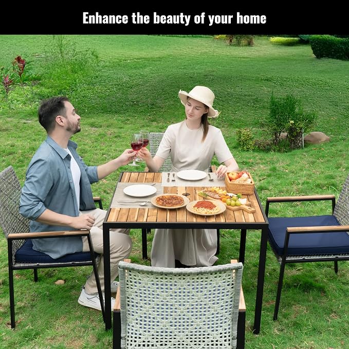 5-Piece Outdoor Patio Furniture Dining Set, All-Weather Rattan Conversation Set with Umbrella Hole, Weather Resistant Tables and Chairs for Garden/Backyard Deck (Light Gray)