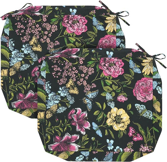 FUNHOME Outdoor Chair Cushion Covers 2 Pack, No Insert! Patio Cushion Covers Replacement 24" x 24" x 4", Water Resistant Patio Chair Cushion Slipcovers, Black Flower Butterfly(Covers ONLY)