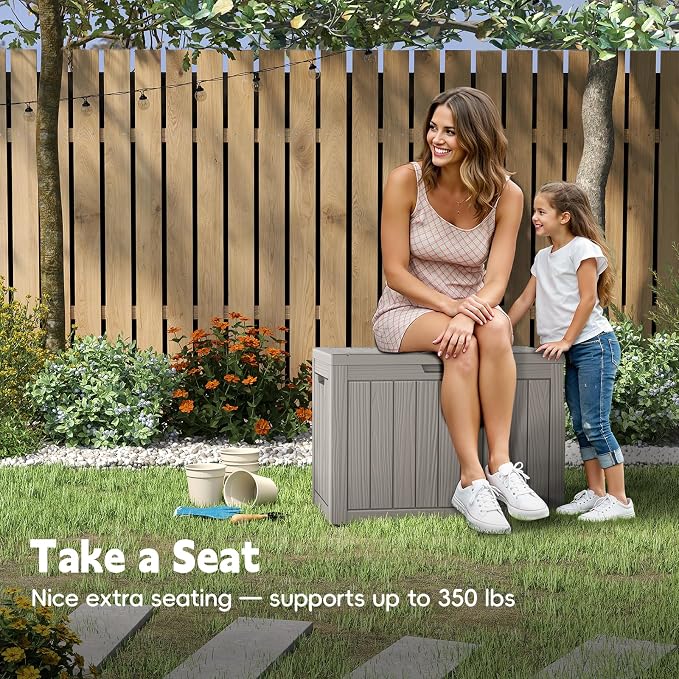 50 Gallon Outdoor Deck Box - Lockable Waterproof Storage Container, Resin Weatherproof Box for Patio Garden Furniture Pool Tools Cushions, Grey