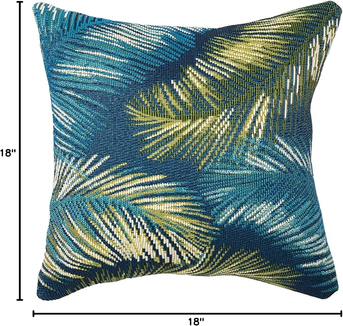 Liora Manne MARINA Indoor/Outdoor Power Loomed Easy Care Pillow - Transitional Graphic Botanical Beach Accent (Palm Border Navy) (18" x 18")