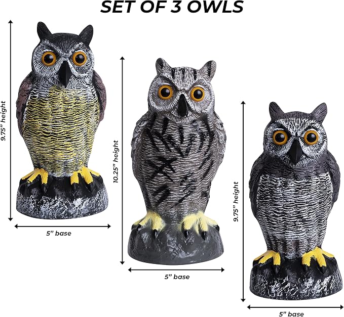 Owl Decoys to Scare Birds Away Plastic Owls Statue for Garden & Outdoors, 3