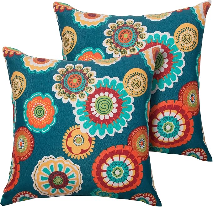 Magpie Fabrcis Pack of 2 Outdoor Waterproof Throw Pillow with Insert 18 x 18 Inch, Christmas Decorative Back Cushion Pad for Garden Patio Tent Balcony Couch Sofa(Floral Green)