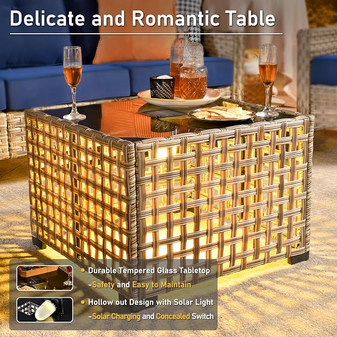 HOOOWOOO Outdoor Patio Furniture Set with Fire Pit Table,9 Pieces Wicker Out Door Sectional Furniture L Shaped Couch,Outside Patio Conversation Sets Swivel Chair,Brick Red