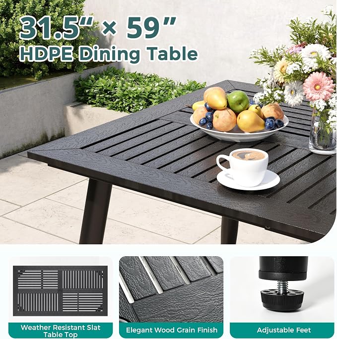 Pamapic 7-Piece HDPE Outdoor Dining Set, All-Weather Patio Furniture Set with Powder-Coated Iron Frame, Outdoor Table & 6 Stackable Chairs for Garden, Backyard, Poolside, Deck