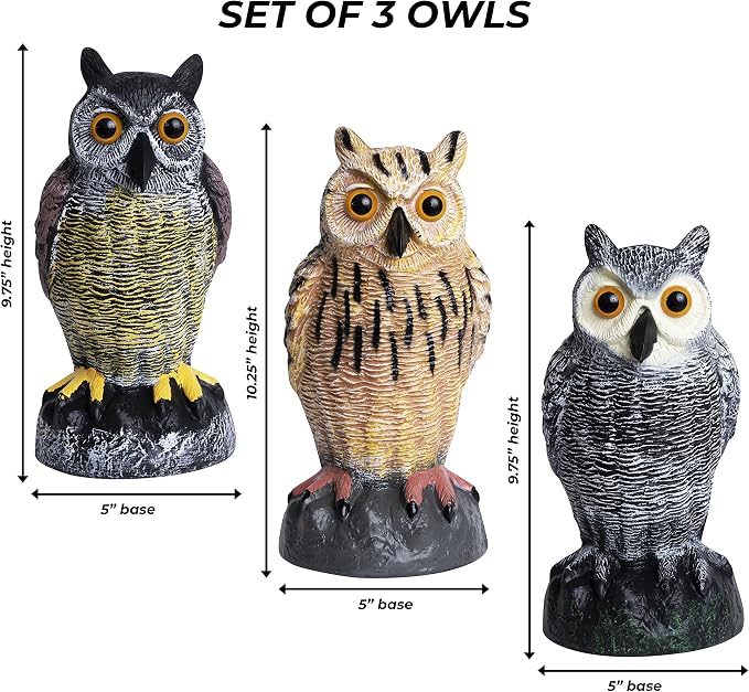 Owl Decoys to Scare Birds Away Plastic Owls Statue for Garden & Outdoors, 3