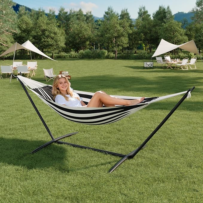 2 Person Hammock with Heavy Duty Steel Stand 450LBS Indoor Outdoor