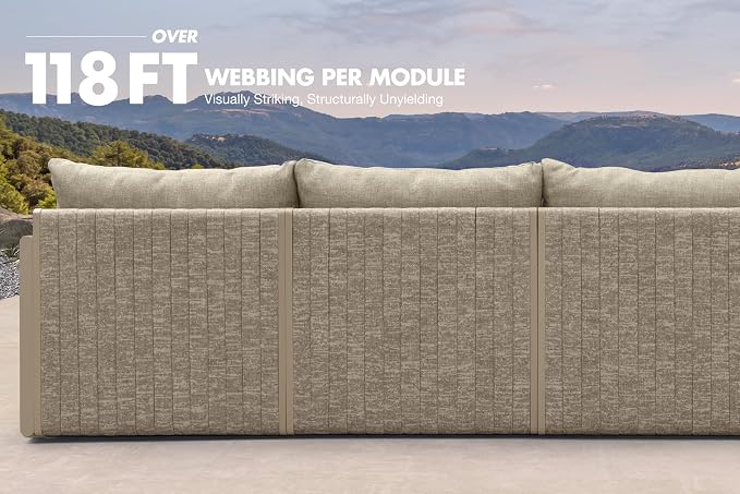 PURPLE LEAF Patio Furniture Set 8 Pieces Outdoor Conversation Sets PP Rope Patio Sofa with Cushions and Table Manual Weaving Deep Seating U Shaped Furniture for Porch Lawn Backyard Beige