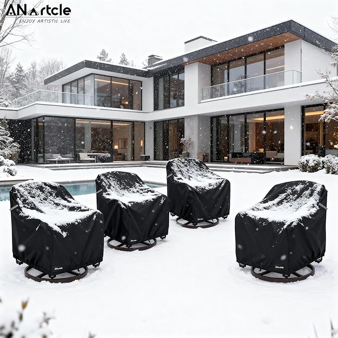 ANartcle Swivel Patio Chair Cover 4 Pack,600D Waterproof Heavy Duty Outdoor Chair Cover(33 W x 35 D x 36 H inches),Patio Furniture Covers,Outdoor Furniture Covers Waterproof,Black