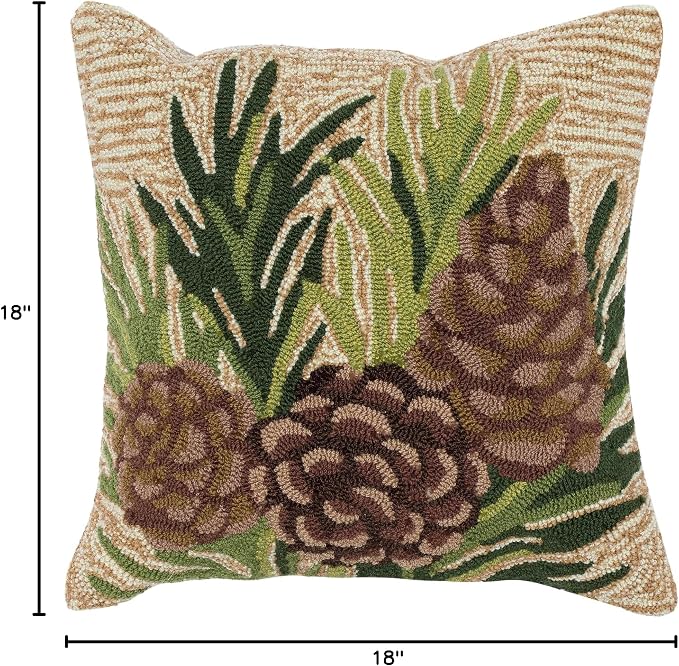 Liora Manne Lush Decor FRONTPORCH Indoor/Outdoor Handmade Pillow - Transitional Graphic Botanical Floral Accent (Pinecones Natural) (18" x 18")