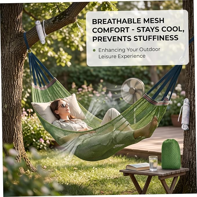 Hammock Camping, Breathable Mesh Portable Hammock, Anti-roll Outdoor Hammocks for Adults, Includes Storage Bag Green