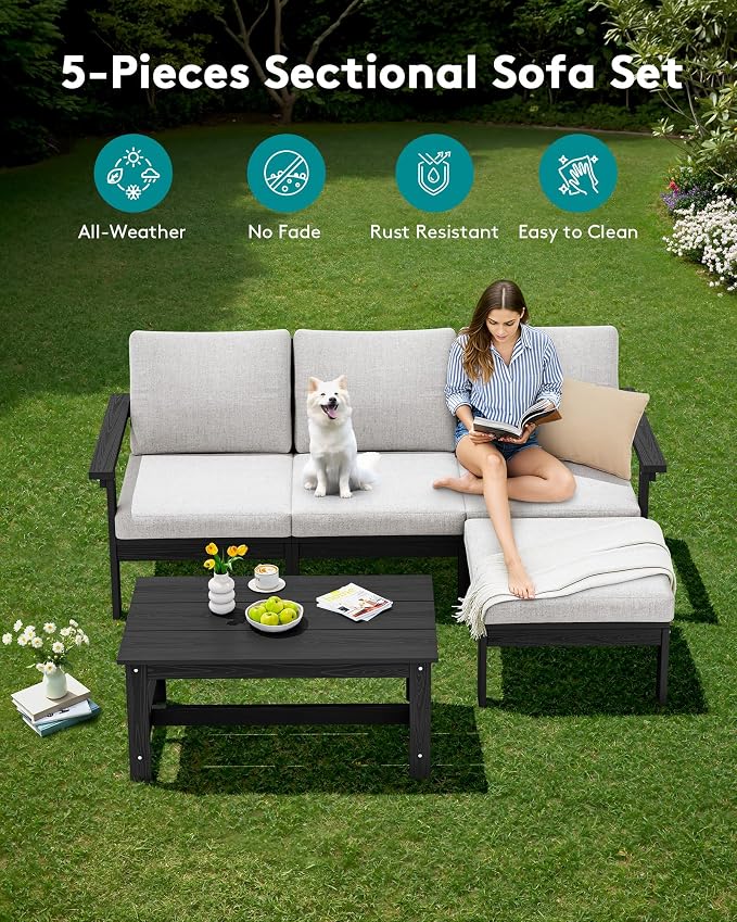 SERWALL HDPE Outdoor Sectional with Ottoman & Coffee Table