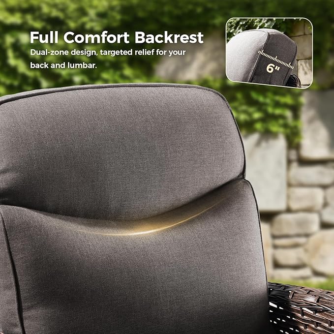 Luxury Patio Furniture Set with 6-inch Thick Cushions, Outdoor Furniture Set with High Back Swivel Chairs, 7 PCS Wicker Outdoor Conversation Set for Porch, Patio, Yard, Deck, Poolside, Brown/Grey
