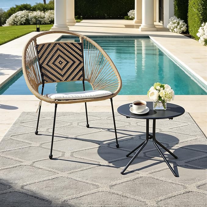 2-Piece Outdoor Patio Bistro Set, Wicker Chair with Cushion, PE Rattan All-Weather Conversation Set with Coffee Table for Balcony, Porch, Apartment, Poolside, Garden, Small Spaces, Black