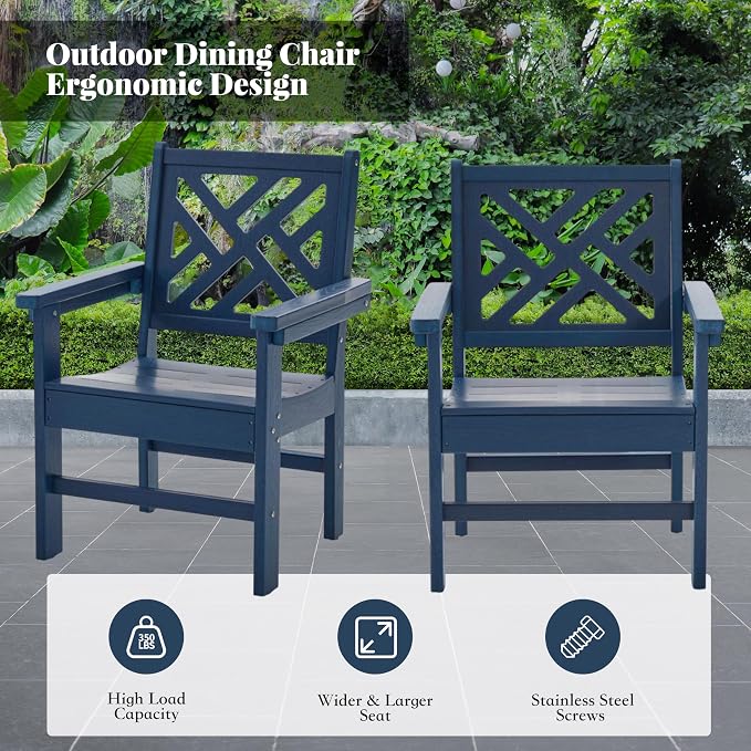 HDPE Dining Table Set for 8,10-Piece Outdoor Table and Chairs Include 8 Dining Chairs and 2 Pcs 62.5" Patio Dining Table with Umbrella Hole (Blue)
